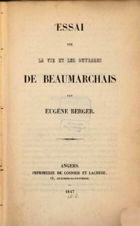 Essai sur la vie et les ouvrages de Beaumarchais