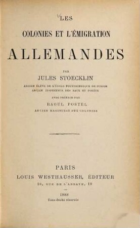 Les colonies et l'émigration allemandes