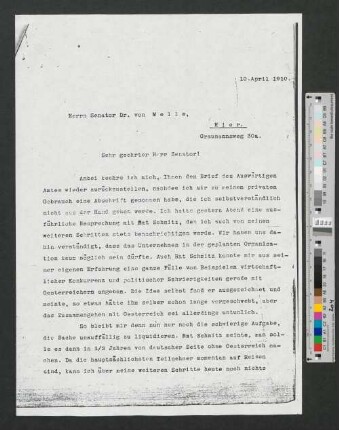 Brief an Werner von Melle