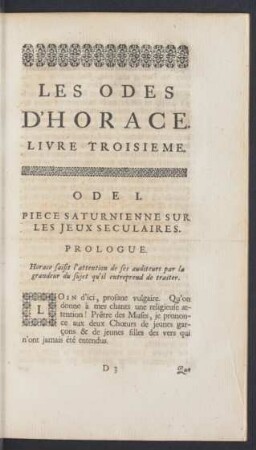 Les Odes D'Horace. Livre Troisieme.