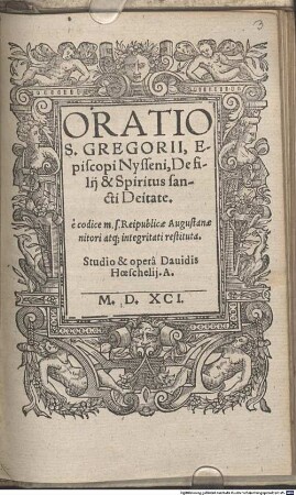 Oratio S. Gregorii, Episcopi Nysseni, De Filij & Spiritus sancti Deitate