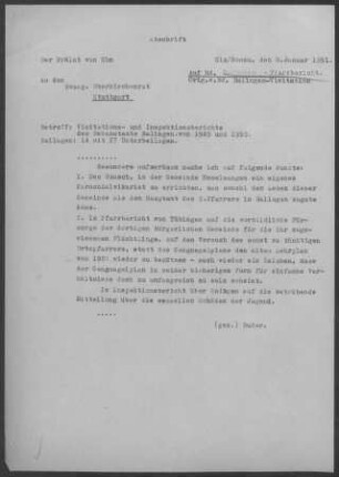 Endingen: Inspektionsbericht 1950