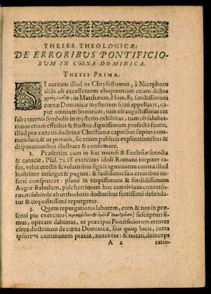 Theses Theologicae: De Erroribus Pontificiorum In Coena Dominica.