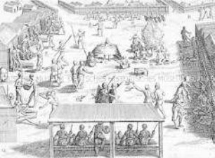 Abbildung des Markts zu Cape Coast - Buchseite aus de Bry, India II