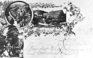 Löbau-Bellwitz. "Gemauerte Mühle" im Skalatal, Ansichtskarte, um 1898, Repro