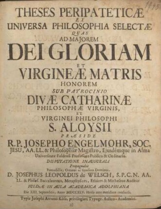 Theses peripateticae ex universa philosophia selectae