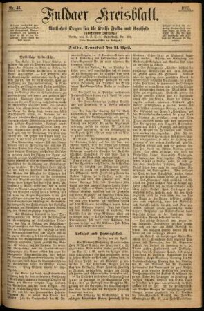 Ausgabe vom Samstag, den 21. April 1883.