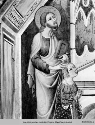 Thronende Madonna mit den Heiligen Jakobus der Ältere und Petrus und der Stifterin
