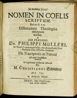 Nomen In Coelis Scriptum