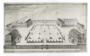 Perspektivische Darstellung des Dresdner Zwingergartens : Perspektivische Darstellung des Dresdner Zwingergartens. Zeichnung, koloriert; 407 x 666 mm (1719). Dresden: Landesamt für Denkmalpflege Sachsen M 10 III Bl. 1
