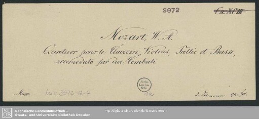Quartets. Arr - Mus.3972-Q-4 : cemb (2) - g; KV 478
