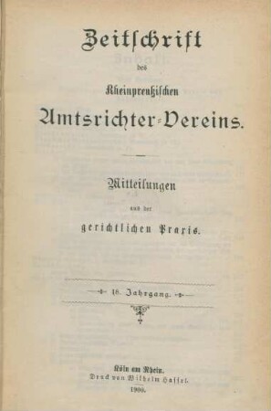 18.1900: Zeitschrift des Rheinpreußischen Amtsrichter-Vereins