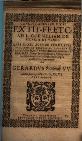 Conclusiones iur. ... de sicariis et venef.