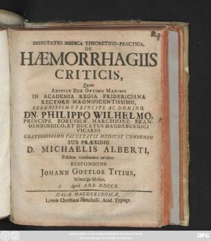 Disputatio Medica Theoretico-Practica, De Hæmorrhagiis Criticis