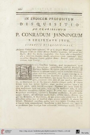 In Indicem Propositum Disquisitio ad Clarissimum P. Conradum Janningum e Societate Jesu.