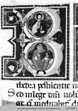 Handschrift : Historisierte Initiale B: Gottvater und König David