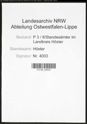 Sterberegister Standesamt Höxter