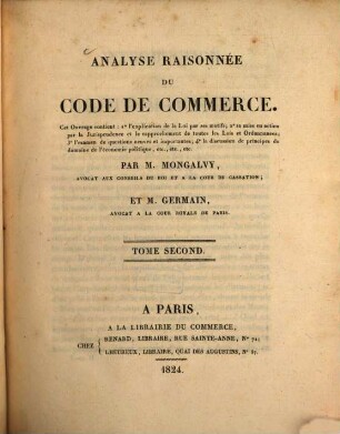 Analyse raisonnée du Code de Commerce, 2