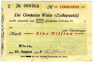 Scheck über Eine Million Mark
