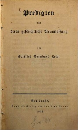 Predigten und deren geschichtliche Veranlassung