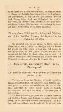 I. Erforderniß ausreichender Kraft für die Staatsgewalt.