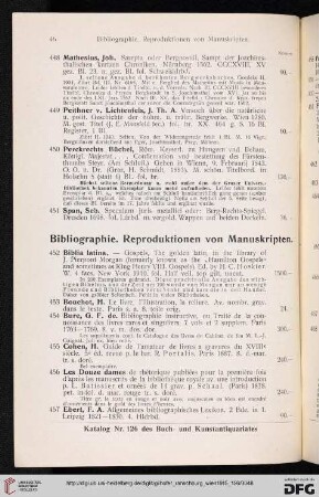Bibliographie. Reproduktionen von Manuskripten (Nr. 452 - 466)