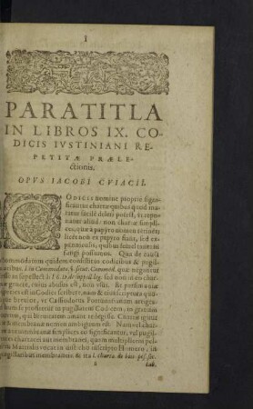 Paratitla in libros IX. codicis iustiniani