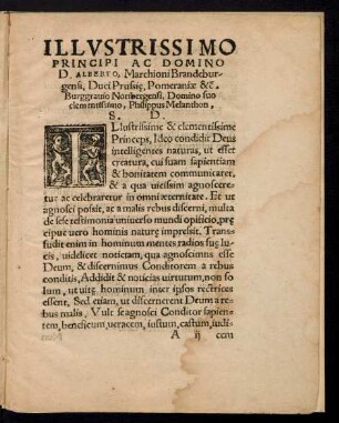 Illustrissimo Principi Ac Domino D. Alberto, Marchioni Brandeburgensi ... Philippus Melanthon, S. D.