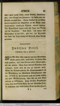Zwölfter Brief. (London, den 3. Julius)