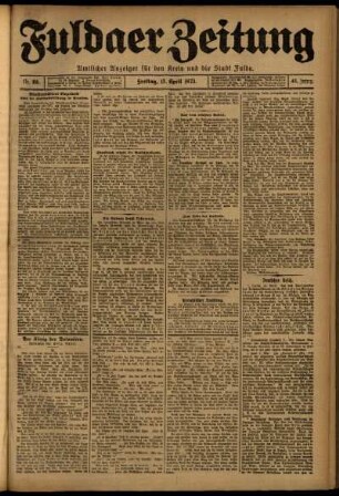 Erste Ausgabe vom Freitag, den 15. April 1921.