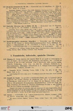 3. Französische, italienische, spanische Literatur (Nr. 142- 182)