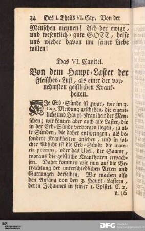 Das VI. Capitel. Von dem Haupt-Laster der Fleisches-Lust, als einer der vornehmsten geistlichen Krankheiten.