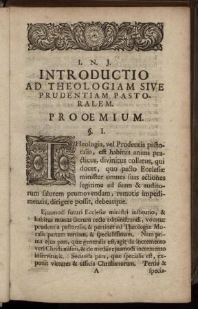 I. N. J. Introductio Ad Theologiam Sive Prudentiam Pastoralem.