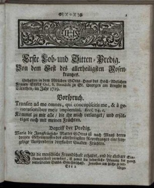 Erste Lob- und Sitten-Predig – Sechste Lob-Predig