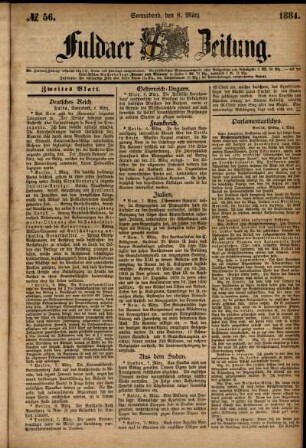 Ausgabe vom Samstag, den 08. März 1884.
