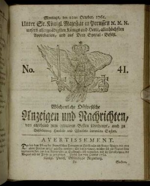 No. 41. Montags, den 12ten October, 1761.