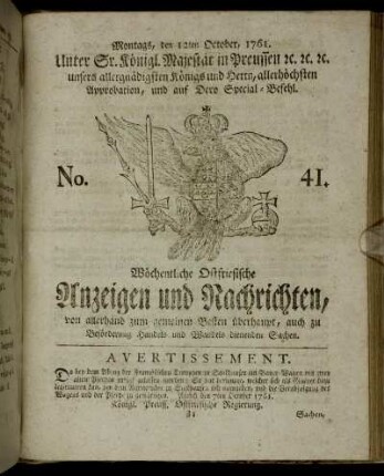 No. 41. Montags, den 12ten October, 1761.