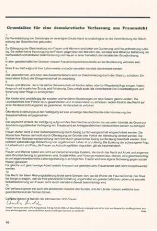 Grundsätze für eine demokratische Verfassung aus Frauensicht