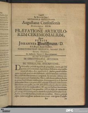 De Praefatione Articulorum Ceremonialium.
