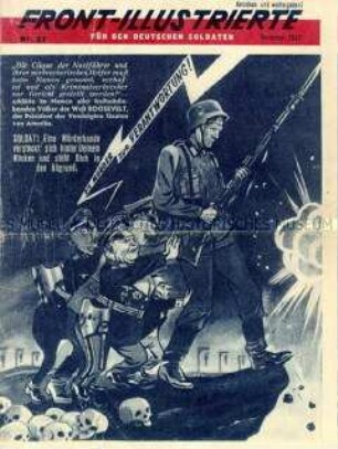 Illustrierte sowjetische Kriegszeitung für Soldaten der Wehrmacht und Kriegsgefangene mit einer Fotomontage auf die Verantwortlichen für den Krieg