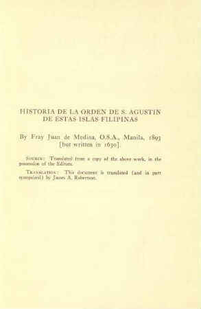 Historia de la orden S. Augustin de estas islas Filipinas