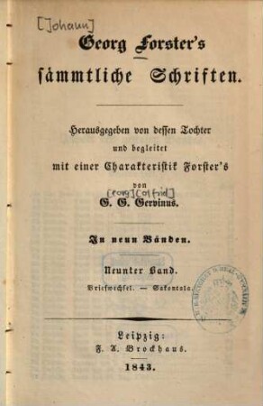 Georg Forster's sämmtliche Schriften : In neun Bänden, 9. Briefwechsel. Sakontala