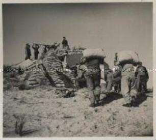 Wehrmachtssoldaten, Marine-Artillerie-Flak-Stellung in den Dünen an der Kanalküste, Bedienung beim Stellungsbau