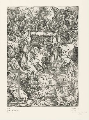 Sieben Posaunenengel, Blatt 6 aus: Albrecht Dürer, "Apocalipsis cum figuris", Nürnberg 1511