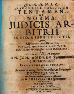 Inaugurale iuridicum tentamen de norma iudicis arbitrii in eid. a iure relictis
