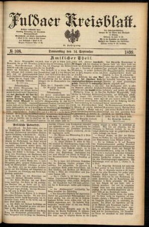 Erste Ausgabe vom Donnerstag, den 14. September 1899.