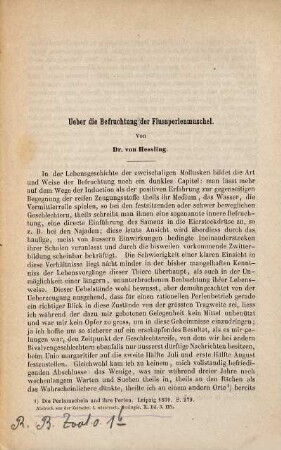 Ueber die Befruchtung der Flussperlenmuschel