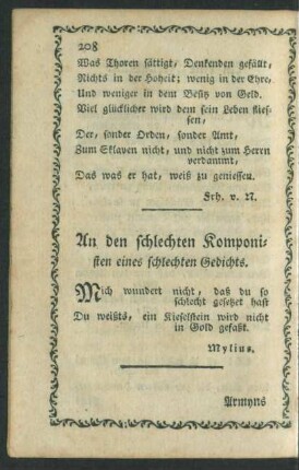 An den schlechten Komponisten eines schlechten Gedichts.