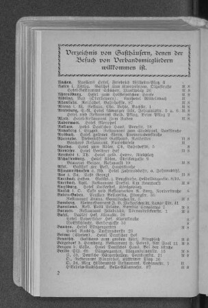 Verzeichnis von Gasthäusern, denen der Besuch von Verbandsmitgliedern willkommen ist.