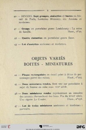 Objets Variés – Boites – Miniatures (Nr. 44-89)